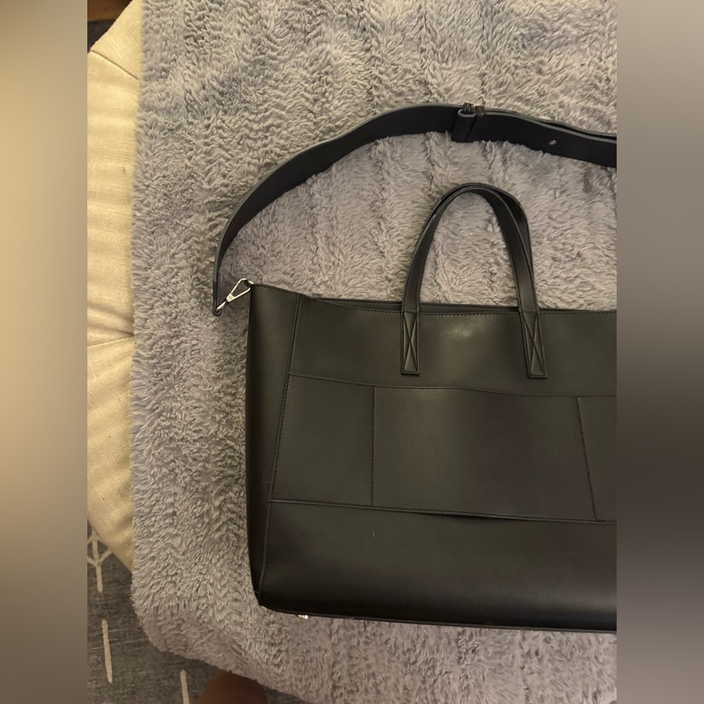 CALPAK Haven Black Leather Laptop Tote Bag - Picture 5 of 15